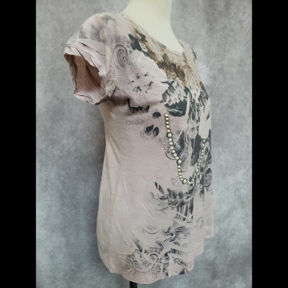 American Rag Cie 1984 Pale Pink Top with Lace Neckline, Size: L - Picture 5 of 7